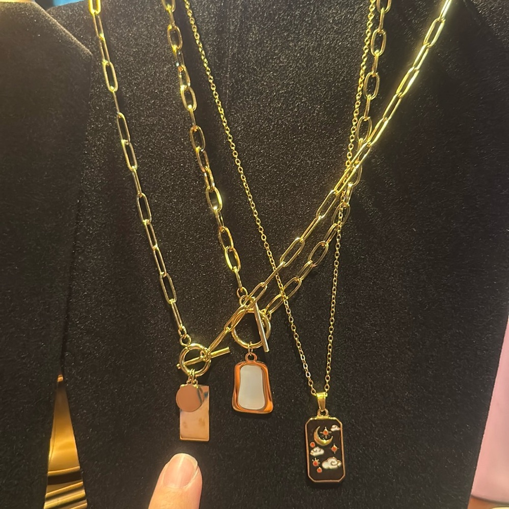 18k gold plated necklace modern elegant boho chain pendent classic style - Picture 5 of 5